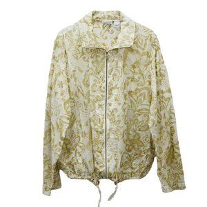 Chicos Womens Bomber Jacket Size 2 Zippered Lightweight Gold Floral Print